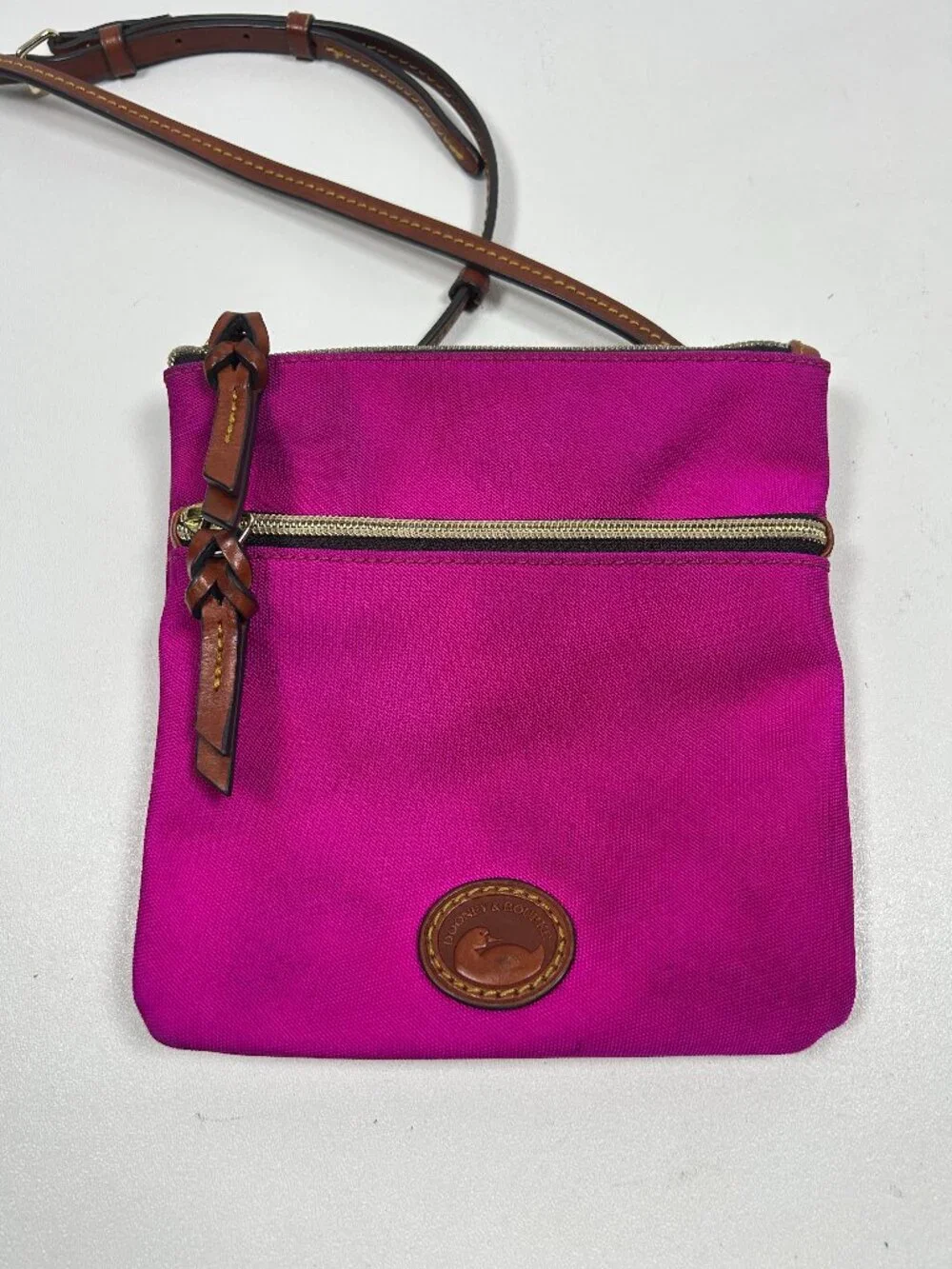 DOONEY & BOURKE Fuchsia Pink Nylon Double Zip w/Leather Crossbody Strap